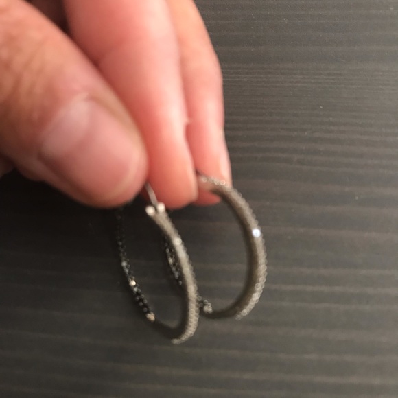 Diamond/Black Stone Hoop Earrings - Picture 2 of 4